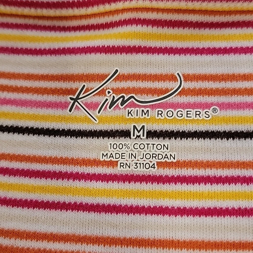 Kim Rogers Size M Multi Color Stripe V Neck Short Sleeve T Shirt, NEW with Tags